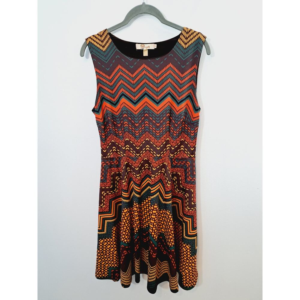 Aryeh Women's Brown Teal Orange A Line Dress Size Small Southwest Print